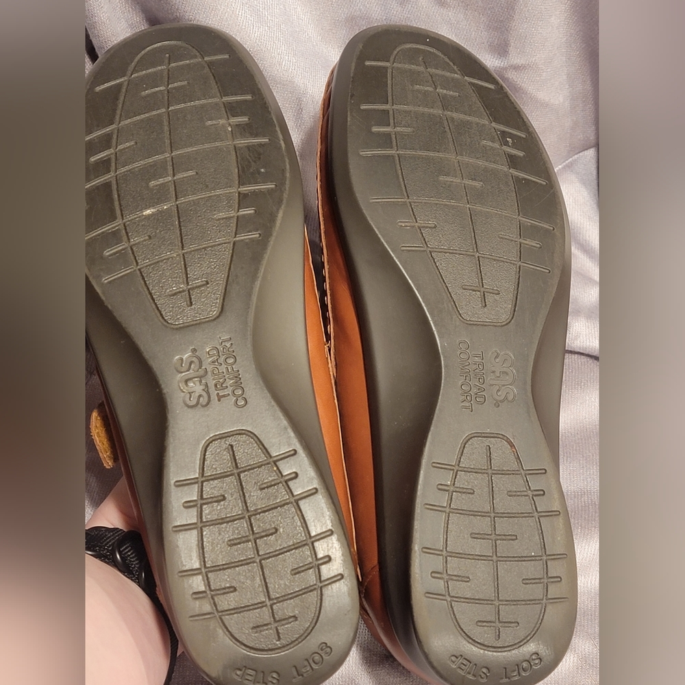 SAS Sz 9.5 M TriPad Comfort Brown Womens Cut Outs Hook & Loop Almond Toe - Picture 6 of 12